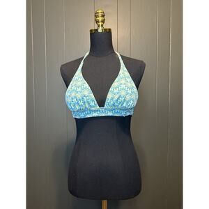 Victorias‎ Secret Green Blue Floral Halter Swim Top Retro S Small